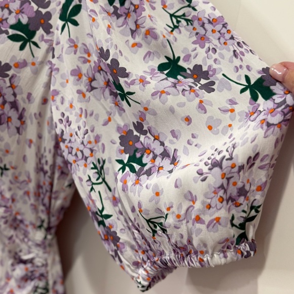 ByTimo Maxi Dress Summer Floral Button Down Puff Sleeve Front Slit Purple XL New - Picture 10 of 12